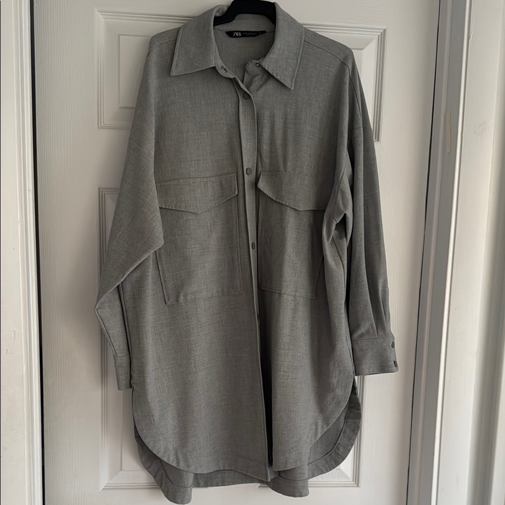 Zara Light Gray Shirt Jacket oversized